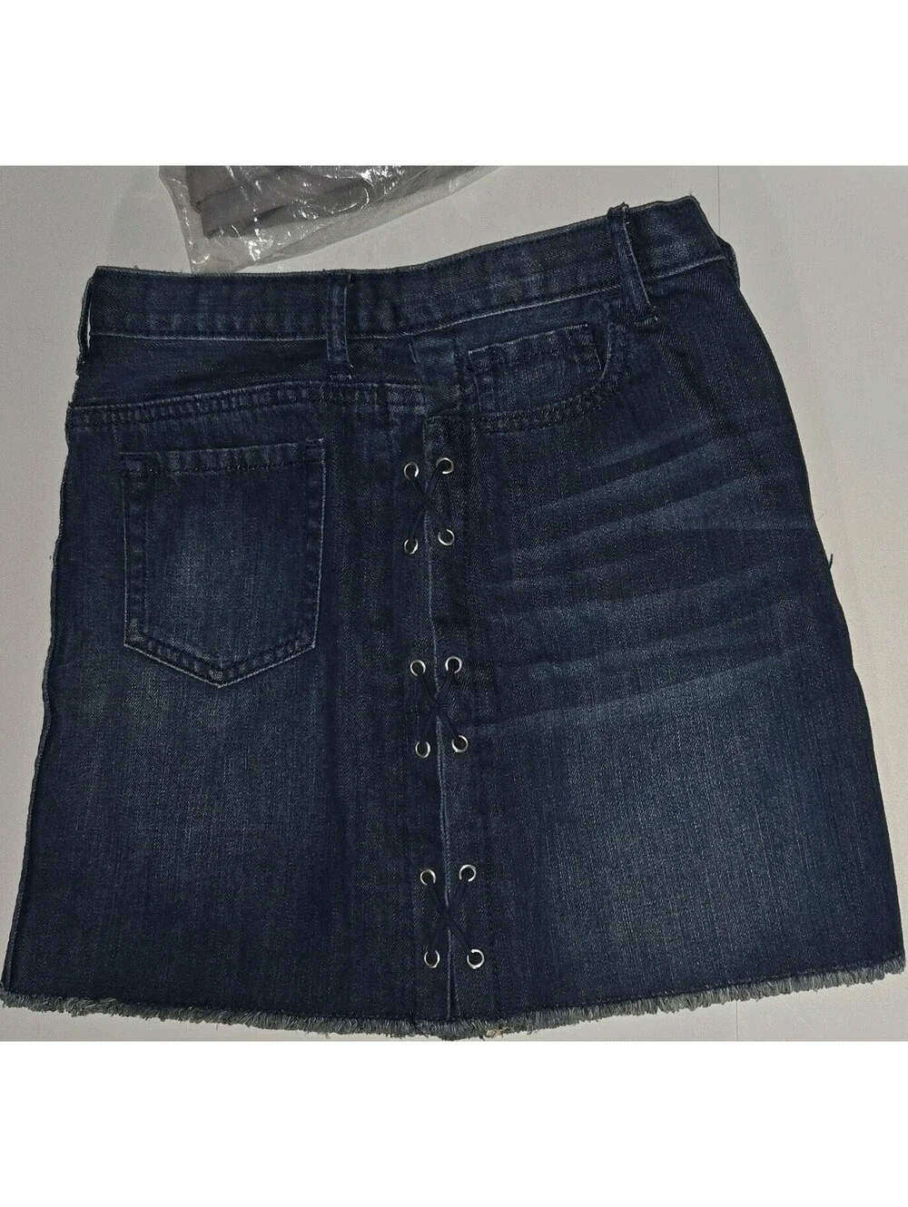 The Children's Place Girls 10 Blue Denim Mini Skirt Lace-Up Eyelets Pockets